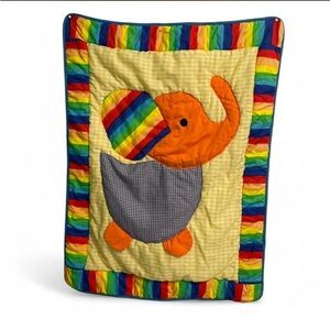 Colorful Rainbow Elephant Baby Quilt Blanket